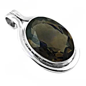 Pendentif en argent 925 avec quartz fumé, taille ovale, serti clos, minimaliste, solitaire, unisexe, pour usage quotidien - Product Image 3