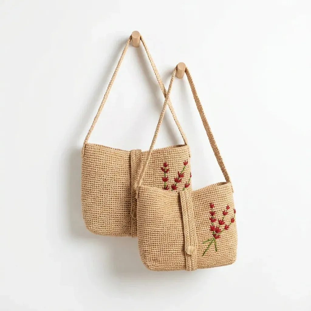Broderie naturelle en rouge et vert