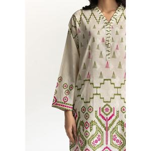 Chemise jacquard à manches trois-quarts et pantalon imprimé IUSTTS-224 Ensemble avec décoration boutonnée - Product Image 1