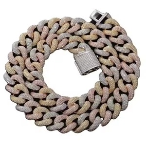 SM Jewels Classic Moissanite Diamond Hip Hop Jewelry Iced Out Three Tone Cuban Link Chain for <b>Engagement</b> Anniversary or Party - Product Image 3