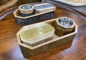 Coffret de brûleurs Bakhoor en bois et résine fait main indien avec plateau Porte-encens Medkhan - Product Image 2