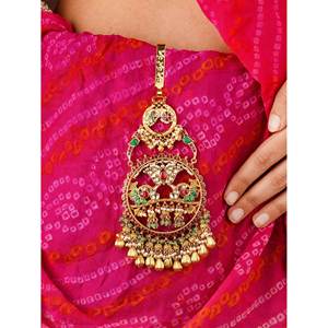 Pendientes Largos Finos Judo Jadau Kundan Chapados en Oro Multicolor - MJ11M - Product Image 2