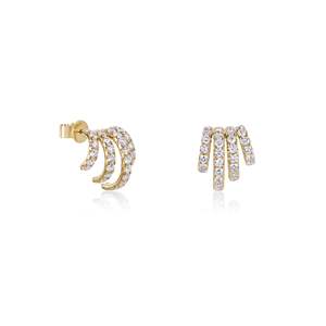 Pendientes de botón con diamantes cultivados en laboratorio, diseño de concha, 2.70 quilates totales, color D-F, claridad VVS1-VS2, oro de 14K, diseño inspirado en el océano - Product Image 2