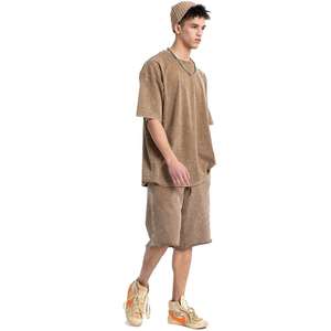 Novedad de verano, conjuntos de pantalones cortos transpirables informales para hombre, camiseta de manga corta, pantalones cortos, conjunto sólido de algodón, ropa de marca para hombre, conjuntos de 2 piezas - Product Image 1