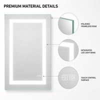 Kingstin miroir LED intelligent sans cadre pour salle de bain, lumière 3 couleurs dimmable, tactile antibuée, mural sur mesure