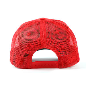 หมวกแก๊ป3D นิ่มสีแดง5แผงสำหรับคนขับรถบรรทุกหมวกปักโลโก้สไตล์สตรีทตาข่ายด้านหลังแบบสปอร์ต - Product Image 6