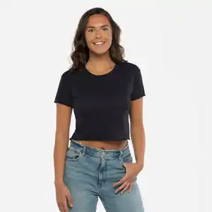 Women's Cotton Jersey Go-To Headliner Crop Tee T Shirts Black Solid Basic Crop Top T-Shirt Festival Crop Top Cotton T Shirts