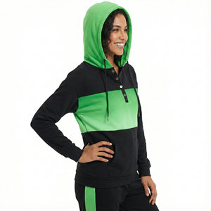 Sudaderas con Capucha Color Block para Mujer, Sudaderas con Botones Henley, Bolsillo Tipo Canguro con Cordón, Manga Larga, Casual, para Todas las Temporadas - Product Image 2