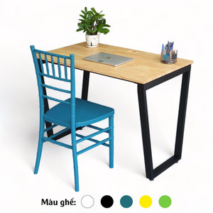 Juego de escritorio y silla con patas de madera de caucho y hierro, 100x60 cm, requiere montaje, CB68193 - Product Image 6