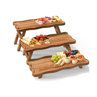 Plateau de service à 3 niveaux en bois d'acacia pour fête, table de dessert pliable, présentoir pour fête du 4 juillet, mariage, Noël en provenance du Vietnam