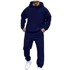 Autumn and Winter New Fleece Polyester Casual Men's Sweatshirt <b>Set</b>, Loose Solid Color Hoodie and <b>Sweatpants</b> <b>Set</b> - Product Image 3
