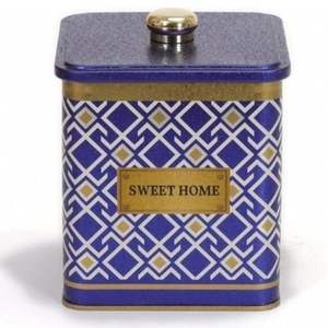 กล่องโลหะสี่เหลี่ยมที่จับ1.8L ขนาด120x120x137มม. ดีไซน์ลวดลายไร้รอยต่อเส้นทรงเรขาคณิตบนพื้นหลังสีน้ำเงิน - Product Image 1