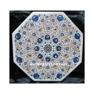 Muebles de comedor de excelente calidad, mesa de comedor con incrustaciones de mármol decorativo para el hogar blanco, de proveedor indio, forma octogonal - Product Image 1