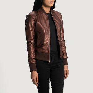 Chaqueta de Motociclista de Cuero de Primera Calidad para Mujer, Ajuste Entallado, Color Marrón Oscuro, Elegante, Cómoda, Transpirable, Moda OEM - Product Image 2