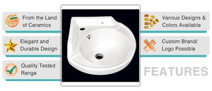 India Origin Top Most Selling 100% Ceramic Material 9L Capacity White Ceramic Corner Round Wall Hung Wash Basin <b>Sink</b> - Product Image 3