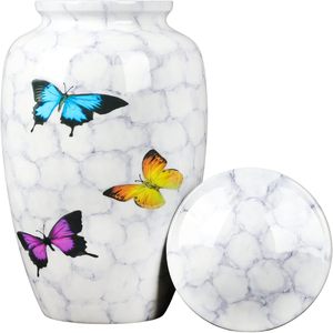 Urnas de cremación de metal con estampado de mariposas hechas a mano para humanos y mascotas ataúd de perros para cenizas y restos funerarios - Product Image 1