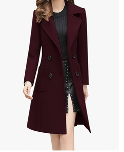 Abrigo de Mujer con Logotipo Personalizado, Elegante, con Cuello de Solapa, Doble Botonadura, Mezcla de Lana - Product Image 2