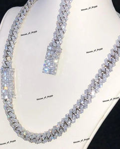 925 <b>Silver</b> Luxury Iced Out <b>Cuban</b> <b>Chain</b> With Baguette Diamond Look Hip Hop Necklace Statement Wear - Product Image 2