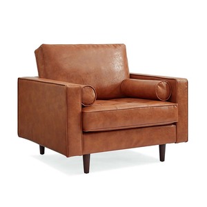 GSD68030 Single Premium ArmChair 01 Brown Faux Leather Upholstered Square <b>Sofa</b> Home Furniture with <b>Sponge</b> Filling - Product Image 2
