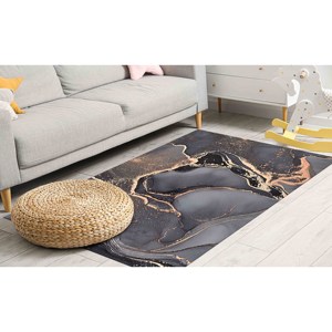 Alfombra de Mármol Gris y Dorado: Alfombra Decorativa Abstracta Brillante, Alfombra Delgada No Tejida - Product Image 3