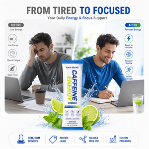 Sachet de Energía en Polvo con Cafeína, Sabor Cítrico y Menta, Sin Azúcar, Bajo en Calorías, Impulso de Energía, Apoyo para la Concentración Mental y la Resistencia - Product Image 5
