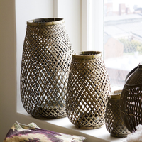 Lanternes porte-bougies en bambou, rotin ou bois, fabriquées à la main, style vintage, écologiques, personnalisables, pour la décoration intérieure, fabriquées au Vietnam.
