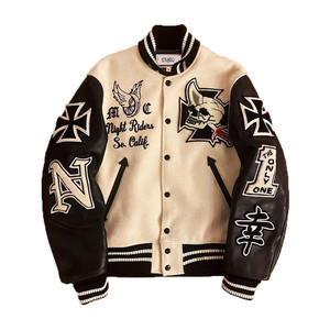 Logo personnalisé Hommes Collège Baseball Varsity Veste En Cuir Manches Broderie Col Montant Rue Noir pour Couples Lettermen - Product Image 1