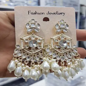 新款设计婚宴袖口耳环仿古镀银仿珍珠长耳环