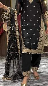 Traje Salwar de Tela Georgette de Diseño Moderno, Estilo Indio Pakistaní, Color Negro, Último Modelo Exclusivo para Mujer, Elegante, Nuevo, para Fiestas, Bodas, Uso Casual - Product Image 4