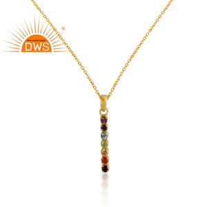 Venta caliente de plata esterlina 18K chapado en oro Natural Multi piedra preciosa colgante collar Demi fabricante de joyería fina - Product Image 2