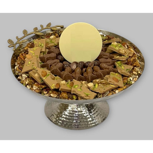 Cuenco de metal chapado en oro con soporte de madera, cuenco de chocolate moderno ecológico, exhibición de postres para bodas y fiestas - Product Image 4