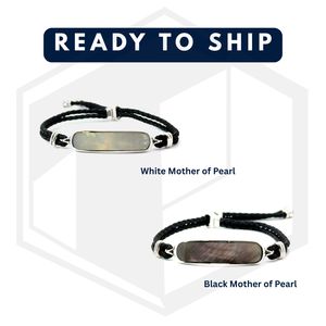 Brazalete Elegante para Mujer, Rectangular Redondeado, Plata 925, Cristal Lapislázuli, Tamaño Ajustable, Personalizable, con Cordón y Cuentas |   OEM - Product Image 4