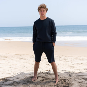 <b>Men</b> <b>Navy</b> French Terry <b>Shorts</b> 100% Luxury Organic Cotton Pre Shrunk GOTS Certified Premium Comfortable Classic Fit Sweat <b>Shorts</b> - Product Image 3