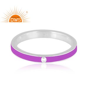 Anillo de banda de plata de ley fina con diseño indio hecho a mano y esmalte morado, joyería personalizada para mujer, regalo para ella. - Product Image 2