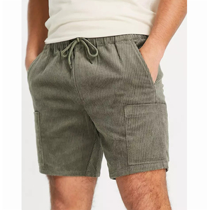 Pantalones cortos de verano para hombre, tela de lona de algodón 100%, estilo informal Cargo, cintura elástica, transpirable, patrón sólido, opciones de diseño personalizado - Product Image 1
