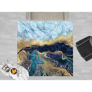 พรมหินอ่อนสีฟ้าและสีทองนามธรรม: พรมเน้นทันสมัยพรมบางใยสังเคราะห์ - Product Image 1