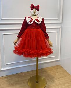 Boutique diseño niñas Rosa tul princesa vestido de fiesta de alta calidad manga larga lazo nudo cumpleaños vestido Halter modelo número nuevo - Product Image 6