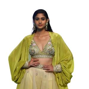 Citrus Green Palazzo Set With <b>Cape</b> Wholesale <b>Women</b> Ethnic Apparel OEM Clothing Factory Supplier Custom Party Wedding Outfit - Product Image 2