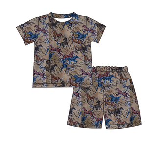 사용자 정의 스타일 도매 우유 실크 또는 대나무 소년 의류 통기성 핑크 짧은 세트 말 꽃 <span class=keywords><strong>2</strong></span> 조각 여름 세트 - Product Image 3