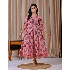 Pink <b>Boho</b>-Elegant Butta Block Printed Cotton <b>Dress</b> Casual Office Lady <b>Summer</b> Sexy with Breathable Buttons Natural Waistline - Product Image 3