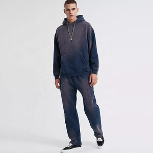 Custom Acid Washed Sweat Suits Cotton Thick pullover custom Print Acid Wash Tracksuits Hoodies and <b>Sweatpants</b> <b>Sets</b> for Men - Product Image 6