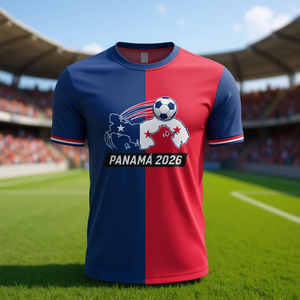 Maglia da Tifoso Unisex per i Mondiali di Calcio 2026 in Panama, Design con Bandiera Rossa, Bianca e Blu, T-Shirt da Calcio per il Giorno della Partita - Product Image 3