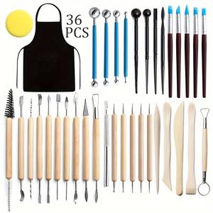 Kit Professionale di 36 Utensili <span class=keywords><strong>per</strong></span> Ceramica - Set di Scultura e Rifinitura in <span class=keywords><strong>Legno</strong></span> con <span class=keywords><strong>Coltelli</strong></span> a Filo Piatto <span class=keywords><strong>per</strong></span> Modellare l'Argilla - Product Image 1
