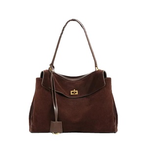 Sac fourre-tout en cuir véritable de haute qualité pour femmes, grande capacité, sac à main en cuir de vachette givré avec fermeture ouverte et à glissière - Product Image 1