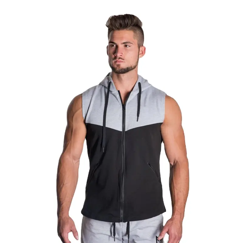 Men Workout Hooded Tank Tops Sports Bodybuilding Stringer cap and pocket Muscle T Shirt Men's Sleeveless Gym Hoodies 2024