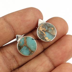 Boucles d'oreilles clous en argent sterling 925 plaqué or avec amazonite et sertissage en cuivre – Cadeau tendance pour anniversaire et soirée, best-seller - Product Image 4