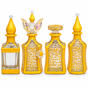Unique Design limited editions Blown Perfume <b>Bottle</b> Golden Floral Pattern Stylish Handcrafted Crystal Egyptian <b>Glass</b> - Product Image 5