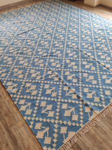 Modern Flatweave Handwoven Kilim Wool Eco Friendly Anti-Bacteria Bedroom Blue <b>White</b> Cotton Wool Indoor Stylish Woven Rug - Product Image 2