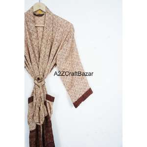 Bata Larga de Seda 100% Hecha a Mano, Elegante, Estilo Boho, con Cuello en V, Cordón Ajustable y Manga Larga para Mujer, Verano - Product Image 3