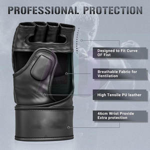 Gants de boxe en cuir à demi-doigts - Fermeture légère à scratch pour l'entraînement et le fitness, confort et flexibilité - Product Image 3